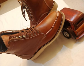 Leather Moc Toe Work Boots: Goodyear Welted, Sheepskin Lined
