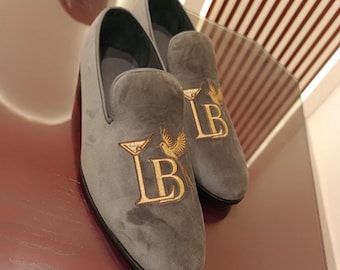 Mocasines de terciopelo hechos a mano, zapatos de vestir sin cordones para bodas, mocasines bordados, el mejor regalo para él/ella.