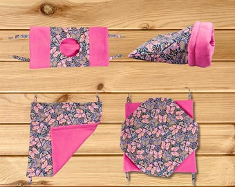 Pack Furet . Ensemble 4 Accessoires XL Hamac, Double, Tunnel, Sac à Câlin . Polaire et Coton  Fait Main