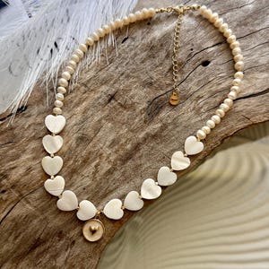 Mother of Pearl Heart Choker: Freshwater Pearls & 14K Gold