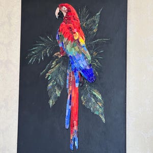 Décoration murale mosaïque ara rouge