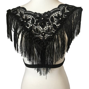 Large Black Fringe Black Lace and Rhinestone Harness Top