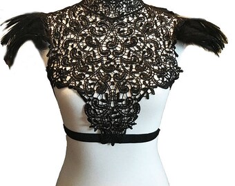 Deluxe Feather and Black Lace Harness Top