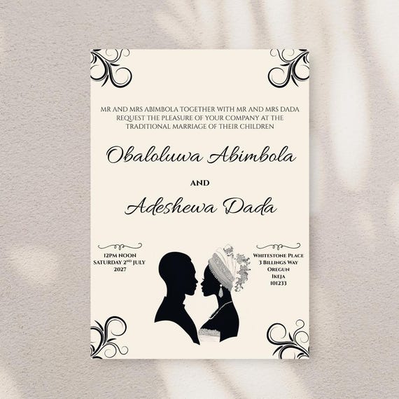 Elegant African Traditional Wedding Invitation Template | Corjl Editable Invite | Digital & Printable Nigerian Wedding Card