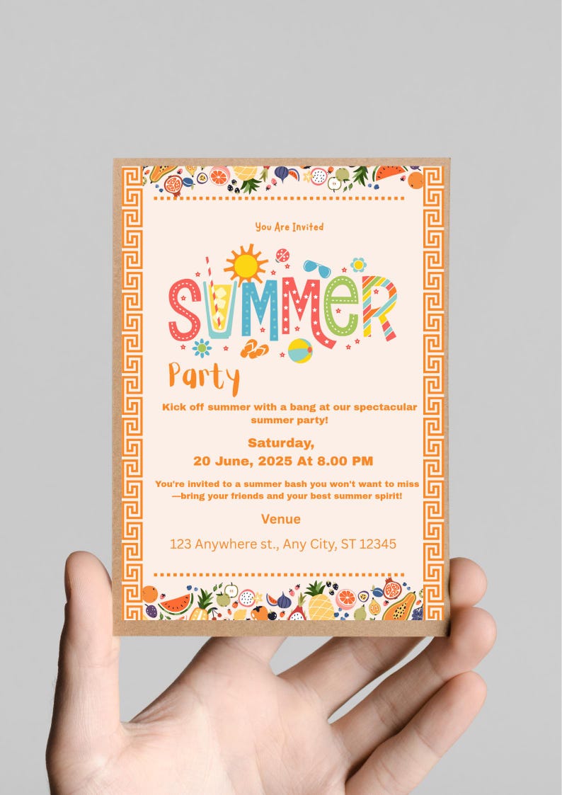 Summer Party Invitation | Editable Canva Template | Tropical Pool BBQ ...