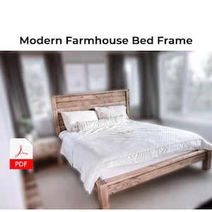King Bed Plan with Video Tutorial Instructions - Bed frame blueprints, DIY Woodworking Plans, Farmhouse Bed Frame, Plans for Wooden Bed