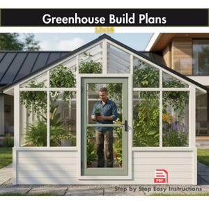 Planta para construção de estufa 12 x 16 com guia em vídeo - Planta de estufa encostada, projetos de estufa faça você mesmo, layout de estufa de madeira