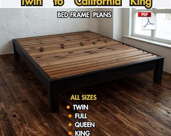 DIY Bed Frame Plans PDF – Wooden Platform Bed Plan for Twin, Full, Queen, King, California King, Farmhouse Printable Woodworking Blueprints