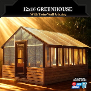 12 x 16 Greenhouse build plans with Video guide - Greenhouse Lean to Plan, Diy Greenhouse Plans Blue prints, Woodworking Green house layout