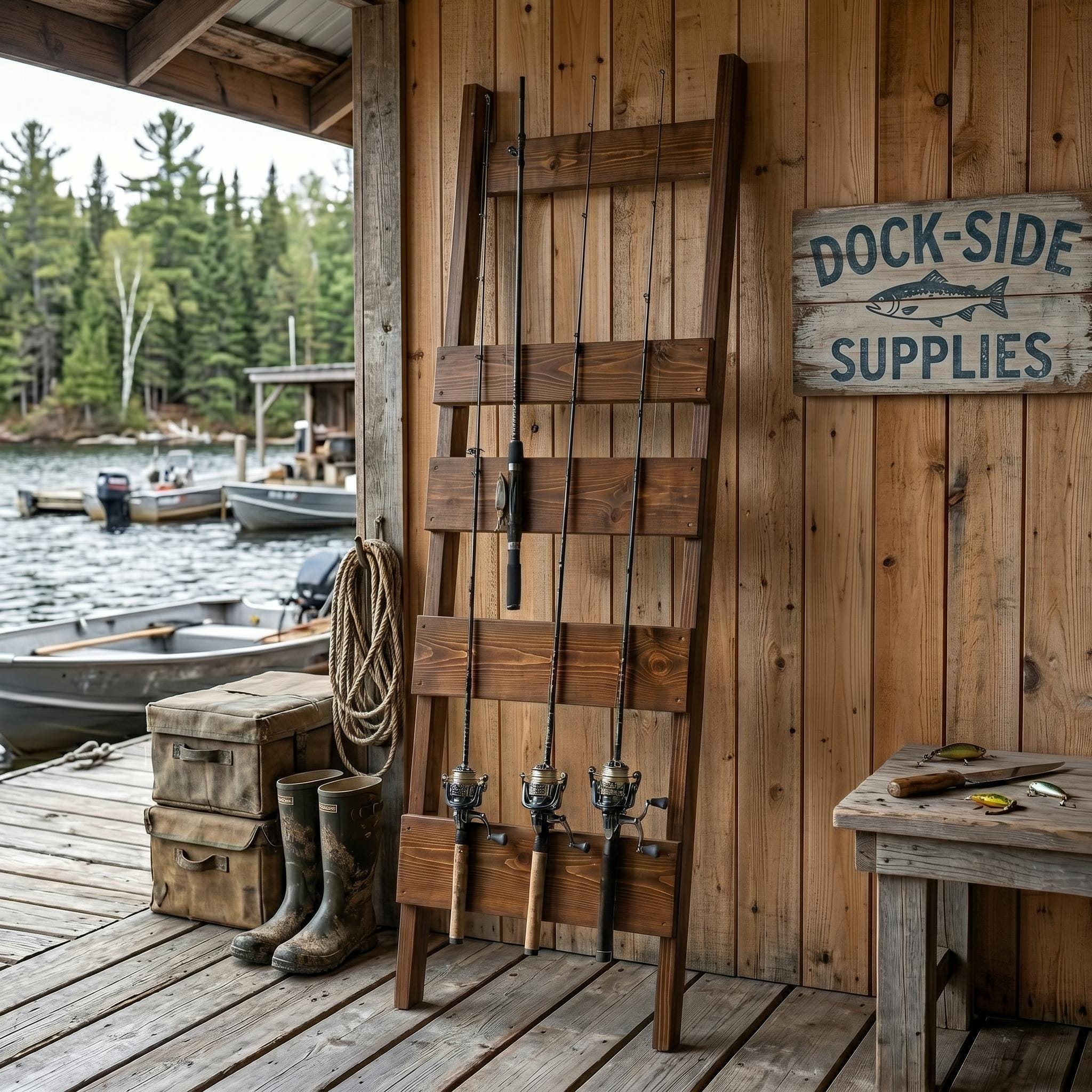 Leaning Fishing Rod Rack Woodworking Plans - DIY Rod Holder PDF, Garage ...