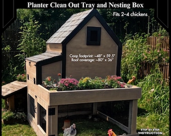 Small Chicken Coop Plans with Nesting Box & Planter Box - DIY chicken house design, Hen Coop Blueprints, Wooden chicken coop PDF Instruction