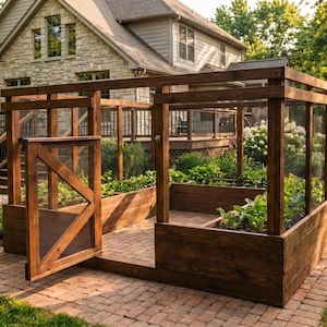 Progetti fai da te per recinzione da giardino 6x8 – Recinzione per aiuola rialzata con porta, protezione in rete metallica, disegni e schemi di falegnameria in PDF stampabili
