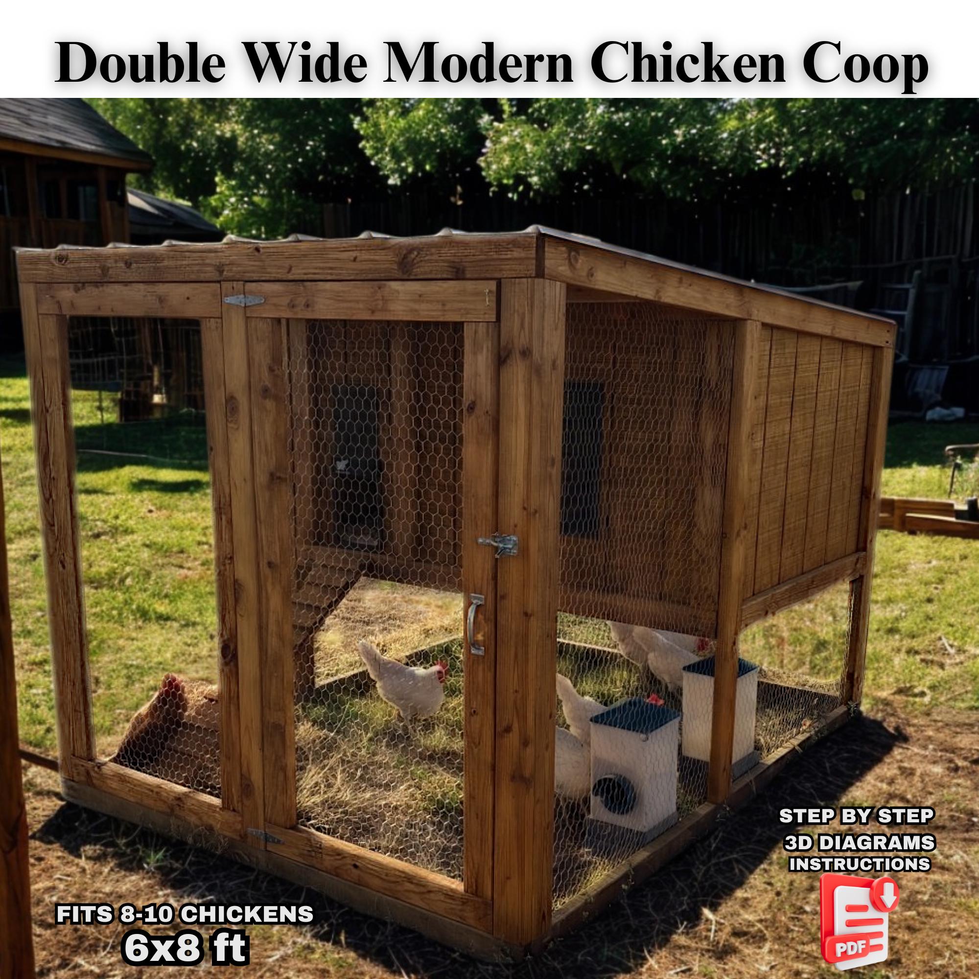 6x8 ft Chicken Coop Plans 10 chickens with Instructions, Double wide modern chicken coop diy Blueprints, henhouse Woodworks, hen house plan