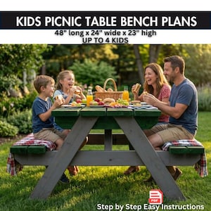 DIY Kids Picnic Table and Bench Plans with Step by Step Build Instructions  - Woodworking & carpentry Plan | outdoor furniture 48"x24"x 23"