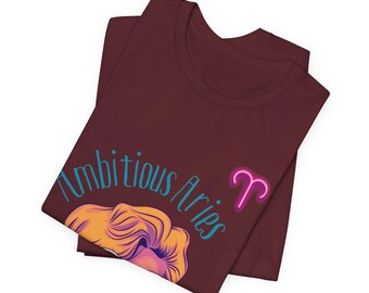 Aries Zodiac Short Sleeve T-Shirt: Horoscope Shirt for Women, Celestial Astrology Gift for Aries Woman