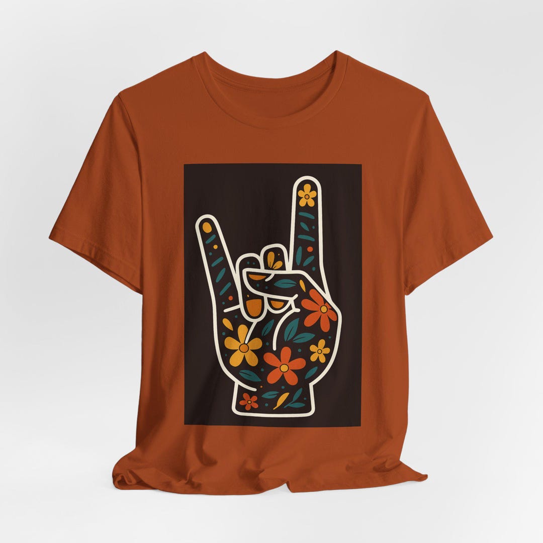 Sign Language Shirt, Floral ASL Rock on Hand T-shirt: Unisex Jersey Tee ...