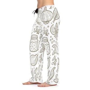 Spodnie piżamowe damskie z motywem szefa kuchni, ziół i przypraw | Nadruk na całej powierzchni