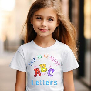Háblame de letras, camiseta ligera para niños, ABC, envío gratis, sensorial