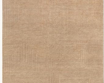 Geometrisch vloerkleed van wol en zijde - handgeknoopt modern karpet neutraal eigentijds tapijt in ivoor kameel latte vloerkleed 12 x 15 10 x 14 9 x 12 8 x 10 vloerkleden