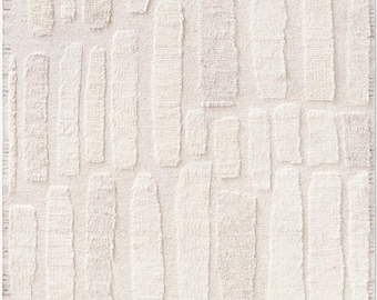 Handgeweven ivoorwollen vloerkleed - Organische moderne tapijten met textuur, natuurlijk wollen tapijt met baksteenpatroon voor woonkamer, gemaakt door ambachtsman in India