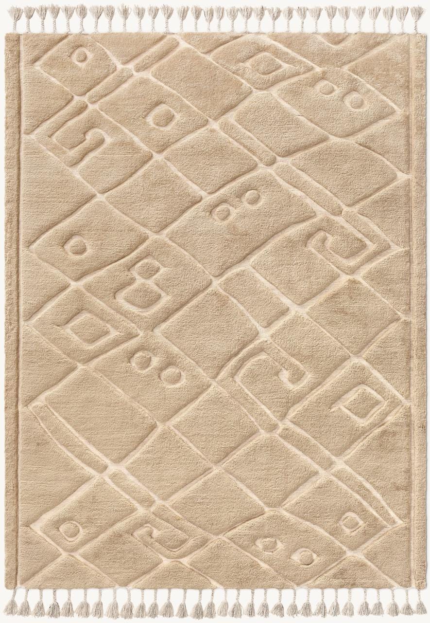Luxe wollen vloerkleed| Op stammen geïnspireerd handgeknoopt hooglaagpolig vloerkleed 8 x 10| Ivoorkleurig vloerkleed| Modern gesculpteerd wollen tapijt| Unieke vloerkleden 9 x 12 inch