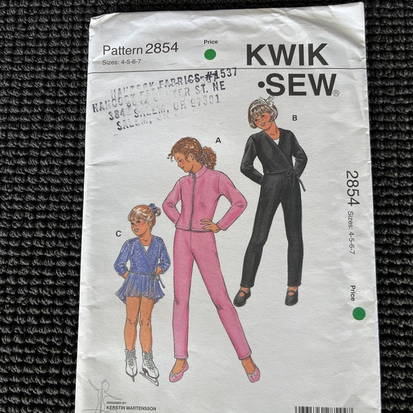 Vintage Kwik Sew 2854 Girls Tops Pants Stretch Knits Sewing Pattern Size 4-7 UNCUT Dance