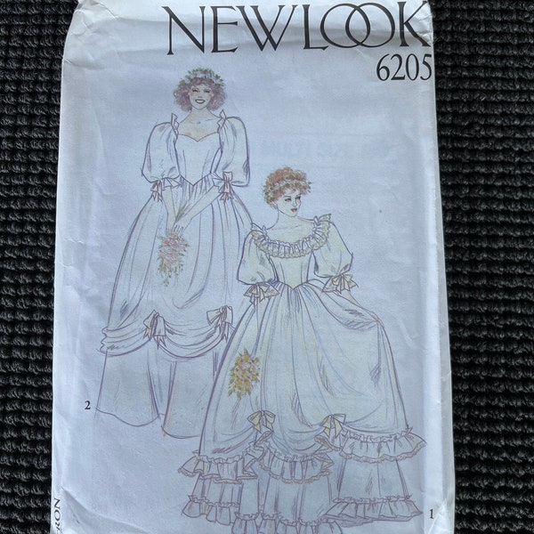 Vintage 1980's New Look 6205 Wedding Bridal Dress Costume Sewing Pattern Size 8-18 UNCUT