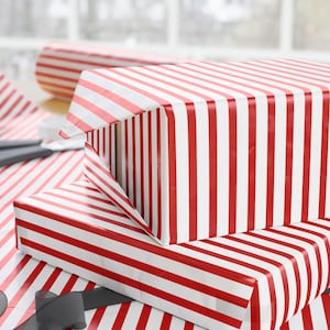 Red striped wrapping paper, bold gift wrap for birthday, Christmas, Valentine or gift for him, her, kids, friends, coworkers