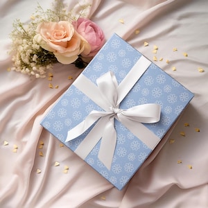 Retro blue daisy wrapping paper, gift for spring birthdays, baby showers, Mothers Day, groovy flower gift wrap for her, floral boho