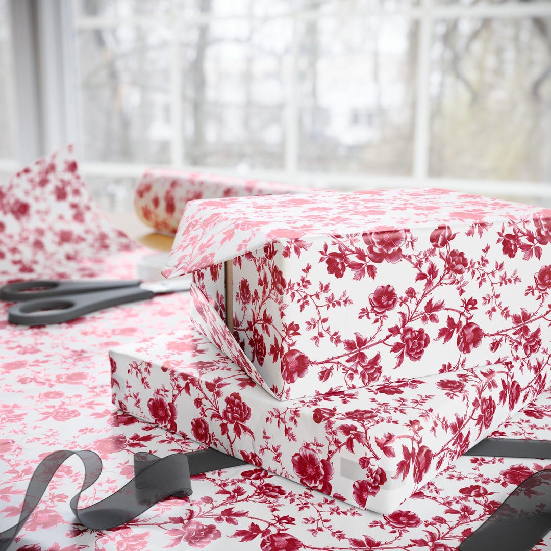 Red Rose Floral Wrapping Paper: Vintage Botanical Design - Etsy