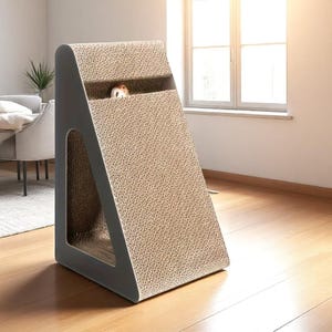 Rascador triangular 2 en 1 para gatos con pelota – Torre de escalada ecológica de cartón para gatos