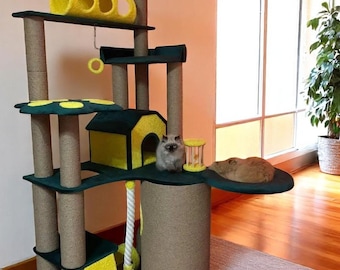 Luxury Tall Cat Tree Tower | Multi-Level Cat Condo | Modern Cat Climbing | Cat Scratching Post |  Cat Play Center|Handmade | Eco material