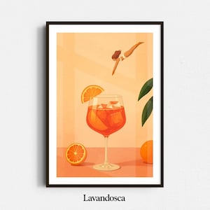 Aperol Art Print – Summer Cocktail Wall Art – Retro Pool Vibes – Orange Drink Illustration – PNG Digital Download – Playful Bar Decor