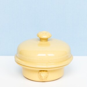 Vintage French Foie Gras Terrine With Lion Heads in Butter Yellow | Simplex Pottery Pate Pot France