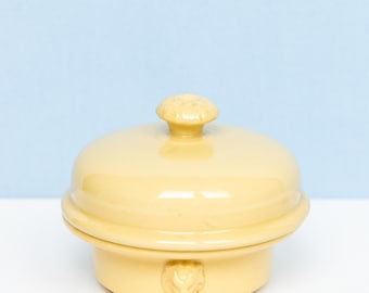 Vintage French Foie Gras Terrine With Lion Heads in Butter Yellow | Simplex Pottery Pate Pot France