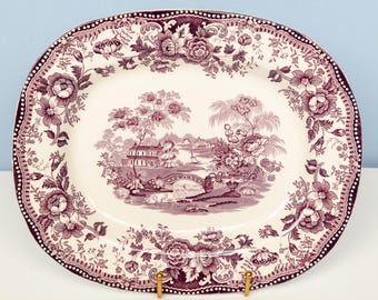 Vintage Purple Transferware Tonquin Platter • Royal Staffordshire Clarice Cliff • Rare Oval Serving Dish
