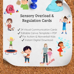 Sensory Overload & Communication Cards – 20 Editable Visual Cue Cards for Autism, ADHD, SPD – Instant PDF + Canva Template