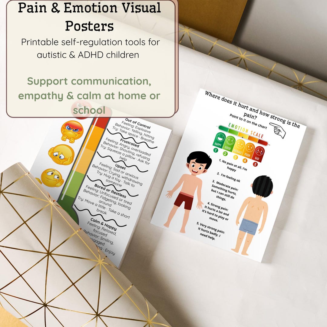 Pain & Emotion Posters for Nonverbal Kids Editable A3 Visual Charts