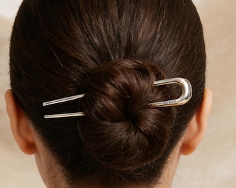 Thin Classique Metal French Hair Pin, Custom Name Carved Hair Stick, Thoughtful Gift,Birthday for Her