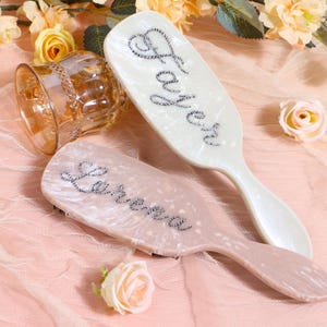 Custom Big Size Name Hair Brush, Personalized Paddle Brush, Pink White Comb, Rhinestone Name Hair Brush, Long Hair Care, Bridal Shower