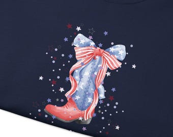 Patriotic Cowgirl Boot Sweatshirt: USA Stars & Stripes Western Crewneck