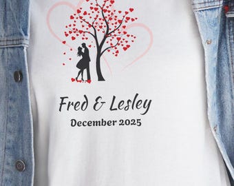 Personalized Couple Heart Tree Tee - Engagement, Anniversary Gift