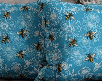 Funda de almohada con estampado de abejas y flores, decoración acogedora para el hogar