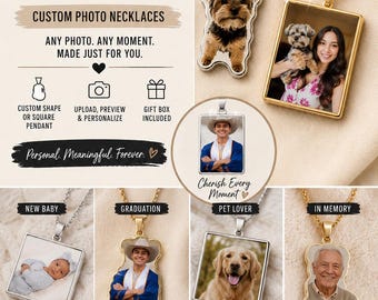 Personalized Photo Necklace – Custom Engraved Keepsake Pendant, Pet Memorial, Baby Photo
