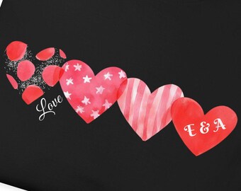 Personalized Hearts Shirt – Custom Initials Couples Tee