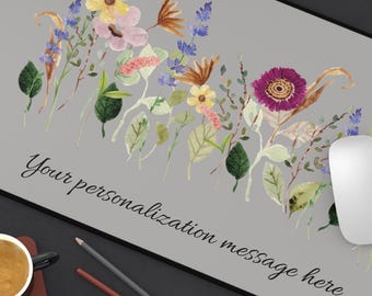 Personalized Floral Desk Mat: Watercolor Wildflower Custom Office Decor