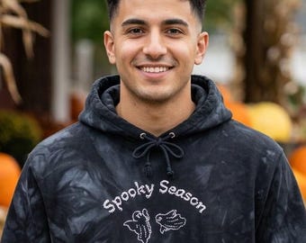Embroidered Spooky Season Hoodie, Tie Dye Western Ghost Pullover