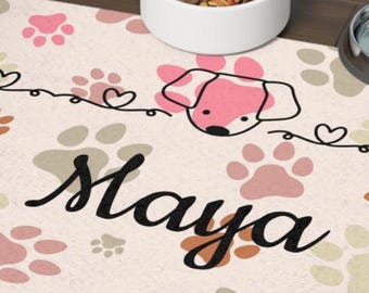 Personalized Dog Food Mat: Custom Paw Print Feeding Station