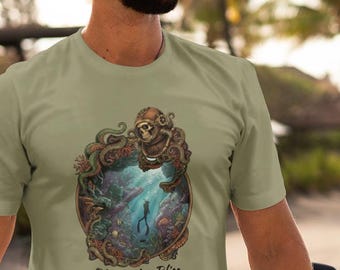 Personalized Skeleton Diver Portal T-Shirt - Vintage Diver Helmet & Ocean Scene