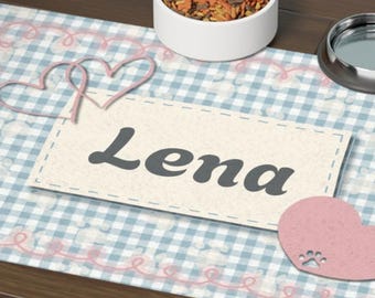 Personalized Gingham Pet Food Mat: Custom Dog & Cat Placemat